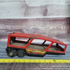 Vintage Buddy L pressed steel/plastic semi car hauler trailer red
